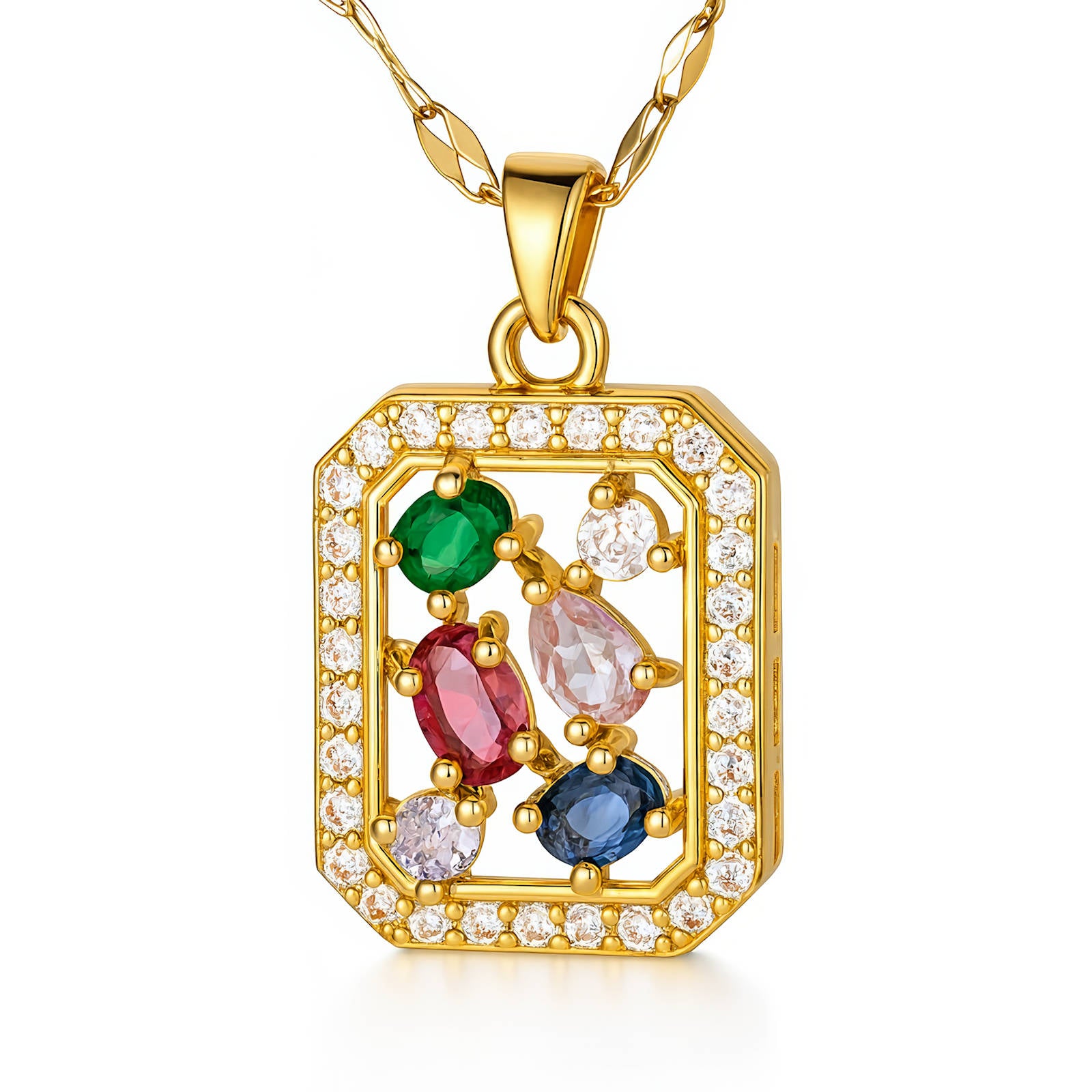 18K Gold Rainbow Flora Geometric Necklace