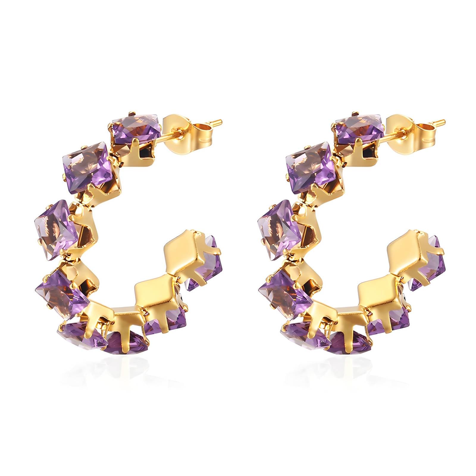 Lilac Sparkle Gold - Plated Hoop Earrings