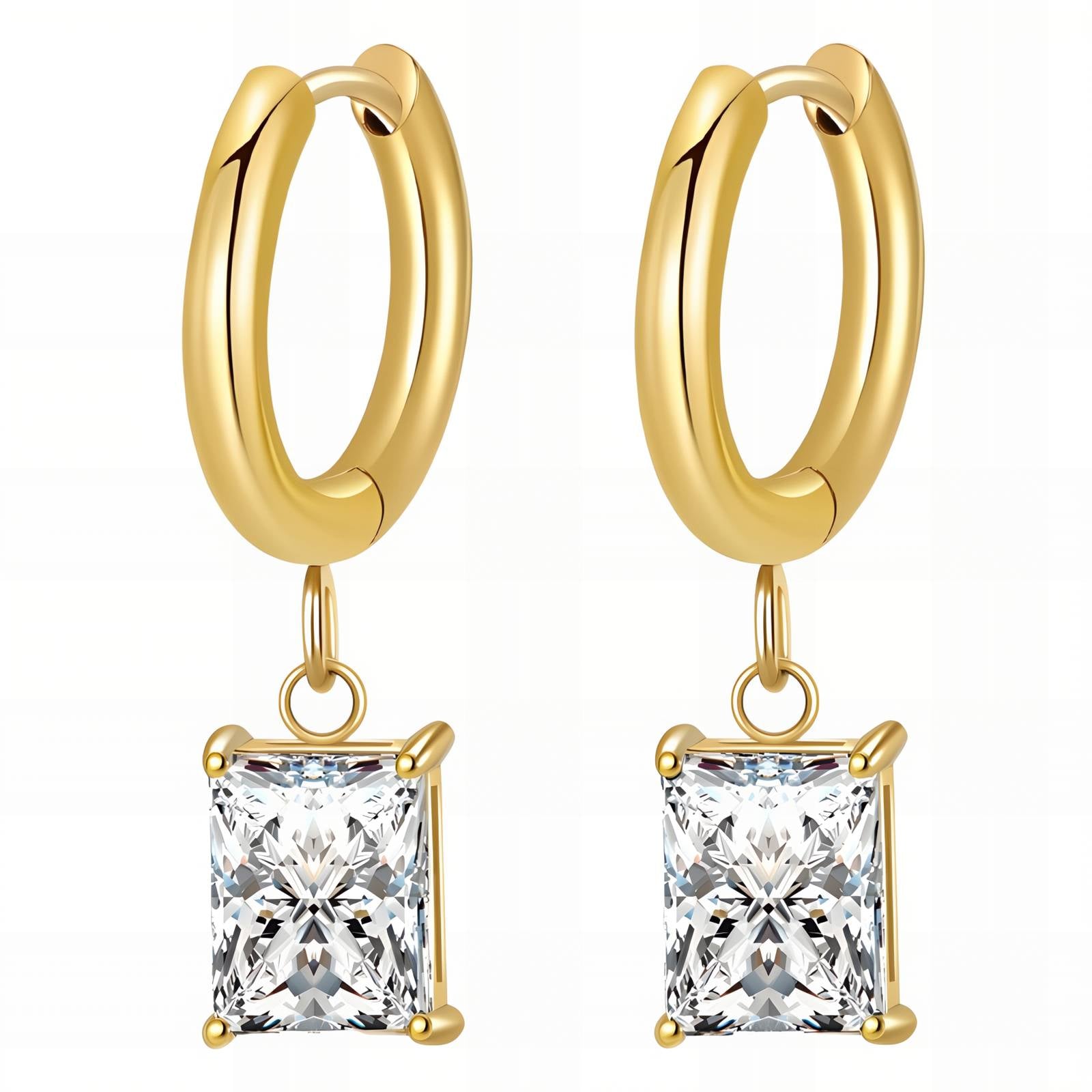 Gold-Plated Cubic Zirconia Charm Huggie Hoop Earrings.