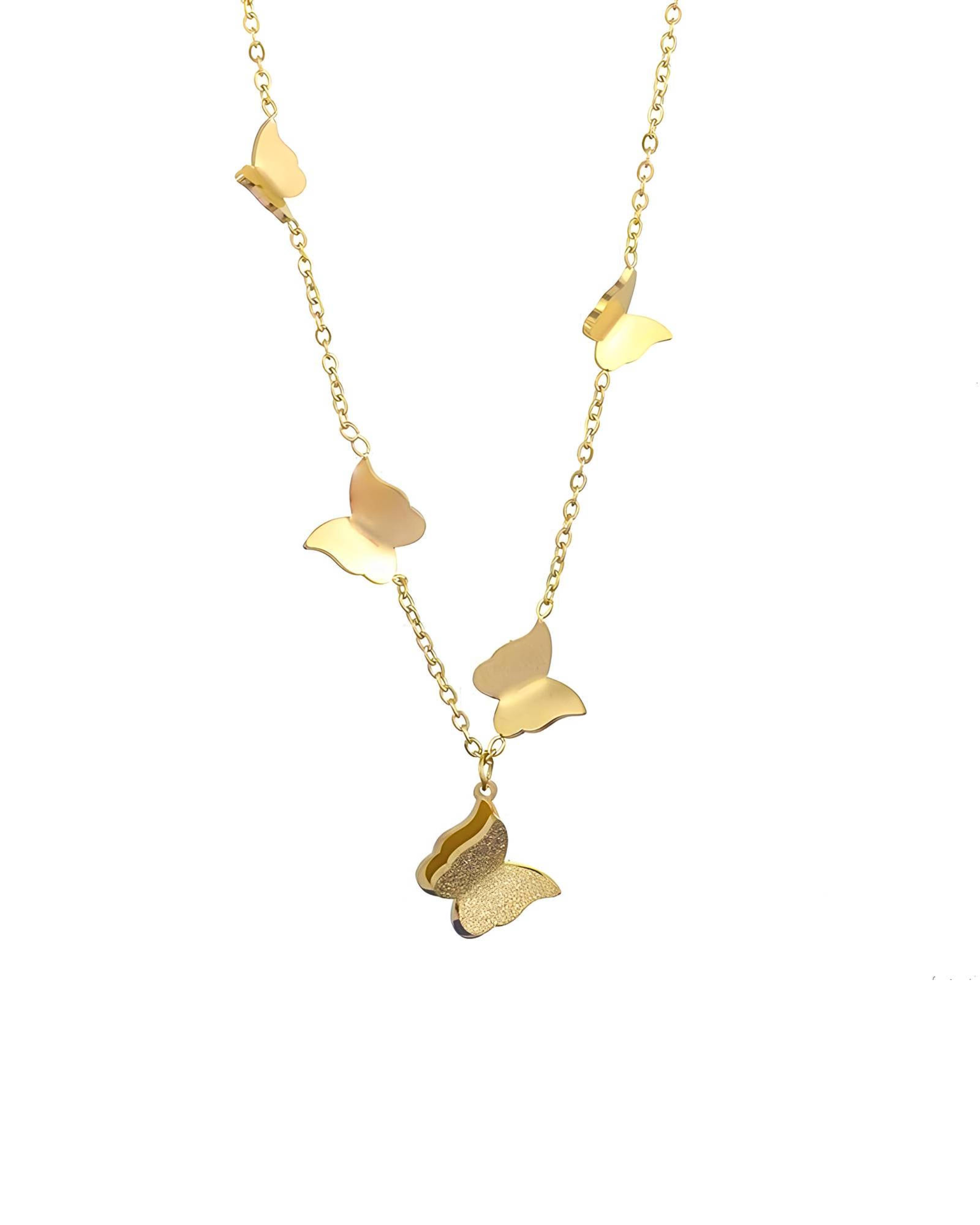 Butterflies Necklace, 18K Gold Plated Steel