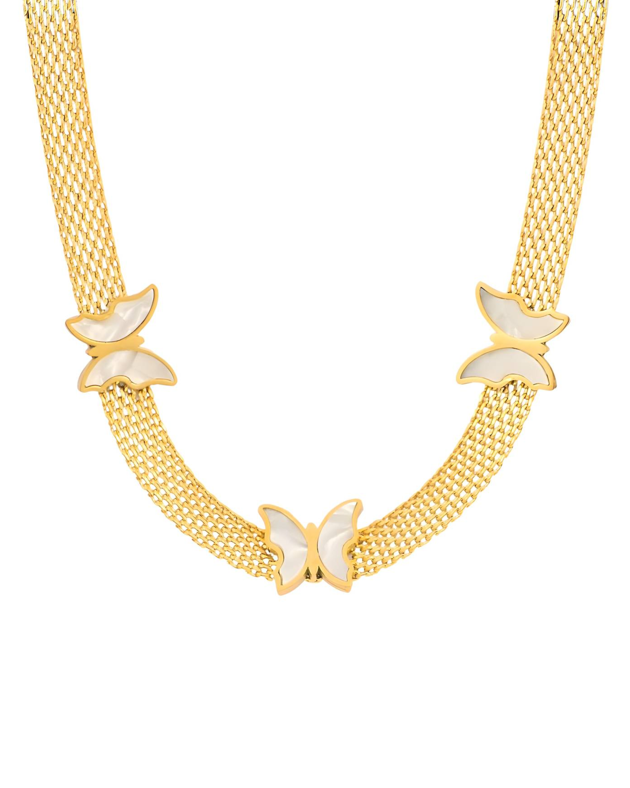 Butterflies Necklace, 18K Gold Plated Steel